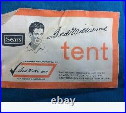Sears Tent Ted Williams Canvas Vintage 7' x 16' base. 4.5' x 7' side extension