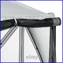 SlumberTrek Flexion Outdoor 6 Sided Gazebo Canopy with Mesh Screen Net, Silver