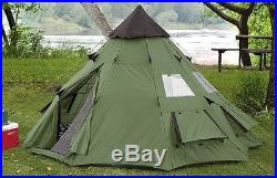 Teepee Tent 10 X 10 Tipi Family Camping Survival Screened Doors 100% GUARANTEED