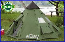 Teepee Tent 6 Person Family Camping Military Hiking Outdoor Survival Green, NEW