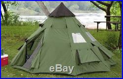 Teepee Tent 6 Person Family Camping Military Hiking Outdoor Survival Green NEW