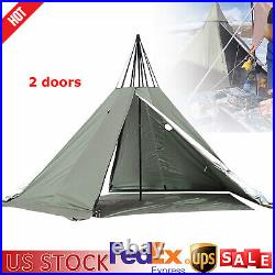 Teepee Tent Pyramid Tent Camping Hike Waterproof 2 Doors Tent 4 Season Outdoor
