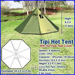 Tipi Hot Tent with Fire Retardant Stove Jack for Flue Pipes 3 Person Lightwei