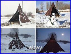 US Ship Waterproof Adult Indian Tipi Tent Camping Pyramid Tent with Stove Hole