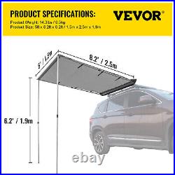 VEVOR Car Awning Car Tent Retractable Waterproof SUV Rooftop Grey 5'x8.2