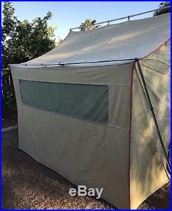 VINTAGE 1960's COLEMAN VAGABOND 8' X 10' TAN withRED PIPING CANVAS TENT