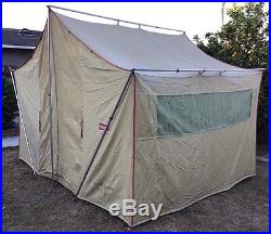 VINTAGE 1960′s COLEMAN VAGABOND 8′ X 10′ TAN withRED PIPING CANVAS TENT @ Small Tents