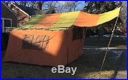 Vintage Canvas Wall Camping Cabin Tent Steel Poles Awning