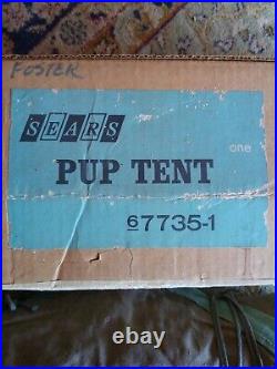 Vintage Sears Heavy Duty Canvas Pup Tent, Green, Camping, Backpacking 67735-1