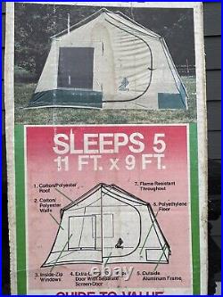 Vintage Sears Hillary Canvas family camping tent 9x11 5 Person Ships Worldwide
