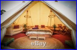 Waterproof 4M Canvas Bell Tent Yurt Glamping Camping Tent Family Yurt Stove Jack