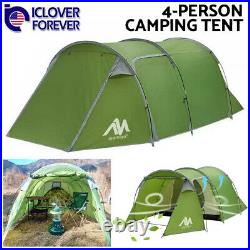 Waterproof Camping Tent 3-4 Person Dome Family Tunnel Tent Double Layer Canopy